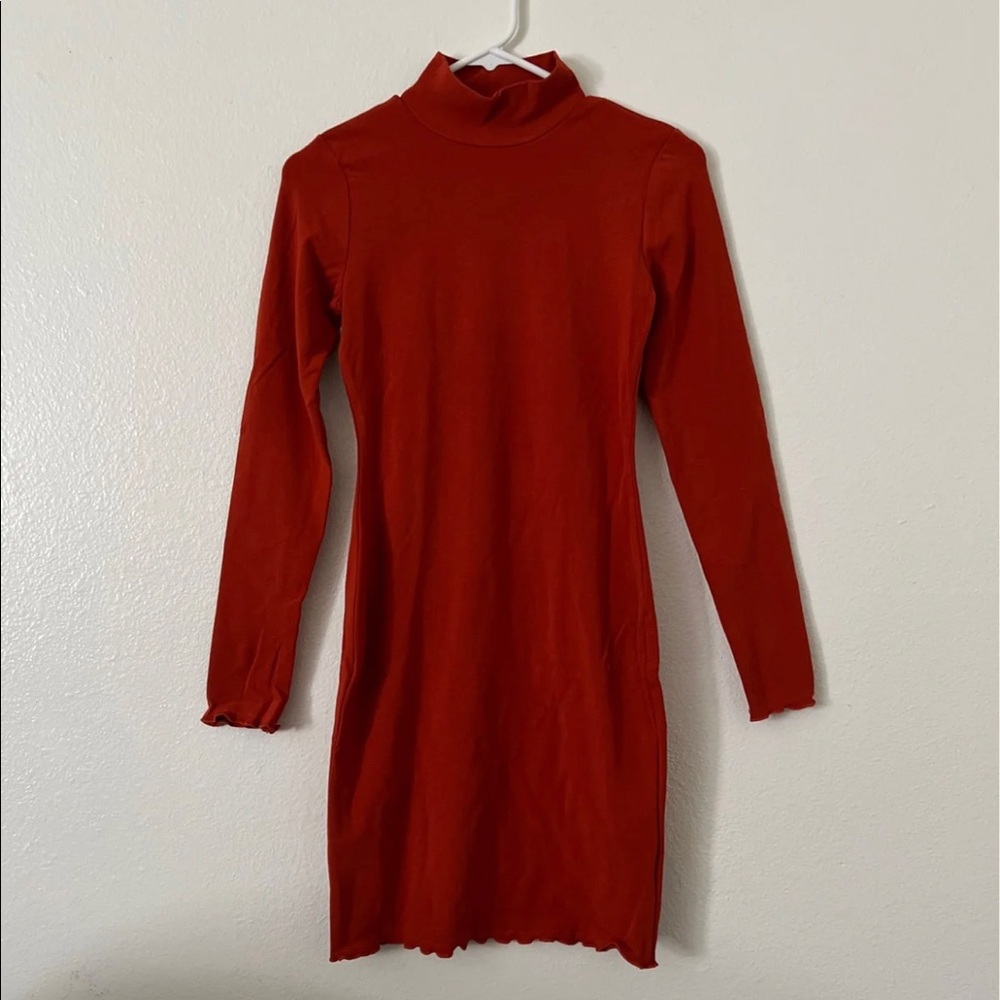Burnt Orange Mock Neck Dress